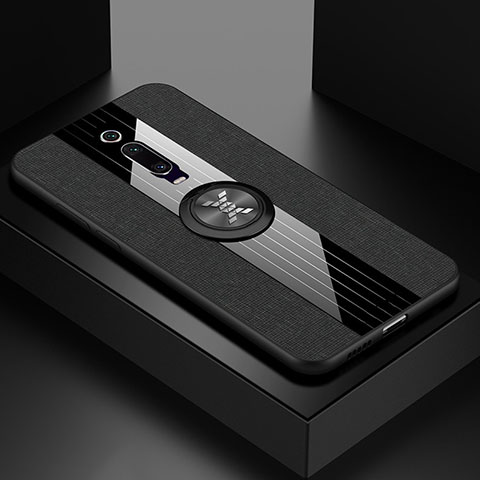 Custodia Silicone Ultra Sottile Morbida Cover con Magnetico Anello Supporto T02 per Xiaomi Mi 9T Nero