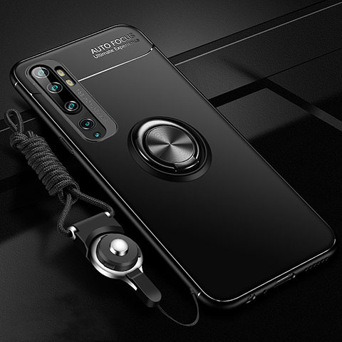 Custodia Silicone Ultra Sottile Morbida Cover con Magnetico Anello Supporto T02 per Xiaomi Mi Note 10 Nero