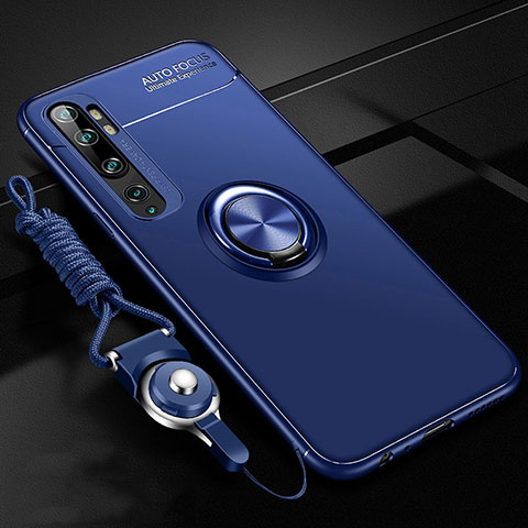 Custodia Silicone Ultra Sottile Morbida Cover con Magnetico Anello Supporto T02 per Xiaomi Mi Note 10 Pro Blu