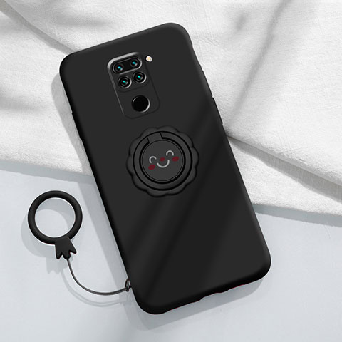 Custodia Silicone Ultra Sottile Morbida Cover con Magnetico Anello Supporto T02 per Xiaomi Redmi 10X 4G Nero