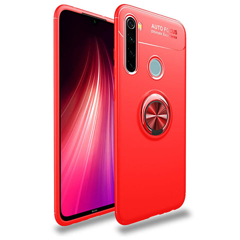 Custodia Silicone Ultra Sottile Morbida Cover con Magnetico Anello Supporto T02 per Xiaomi Redmi Note 8 (2021) Rosso