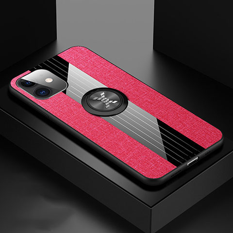 Custodia Silicone Ultra Sottile Morbida Cover con Magnetico Anello Supporto T03 per Apple iPhone 11 Rosa Caldo