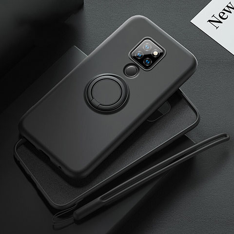 Custodia Silicone Ultra Sottile Morbida Cover con Magnetico Anello Supporto T03 per Huawei Mate 20 Nero