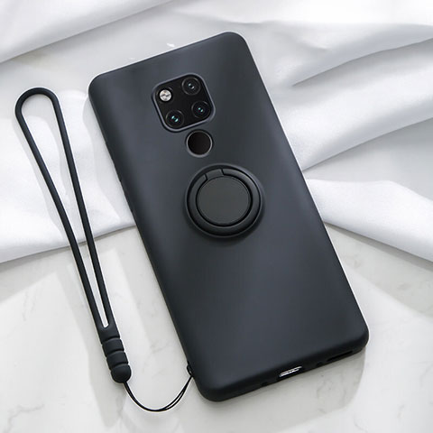 Custodia Silicone Ultra Sottile Morbida Cover con Magnetico Anello Supporto T03 per Huawei Mate 20 X 5G Nero