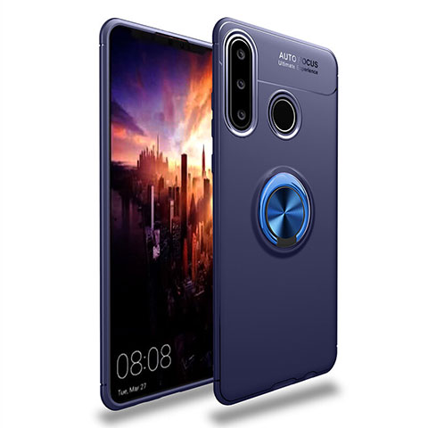 Custodia Silicone Ultra Sottile Morbida Cover con Magnetico Anello Supporto T03 per Huawei Nova 4e Blu