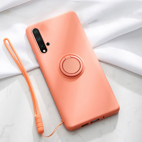 Custodia Silicone Ultra Sottile Morbida Cover con Magnetico Anello Supporto T03 per Huawei Nova 5 Arancione
