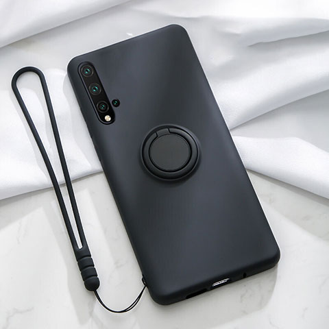 Custodia Silicone Ultra Sottile Morbida Cover con Magnetico Anello Supporto T03 per Huawei Nova 5 Nero