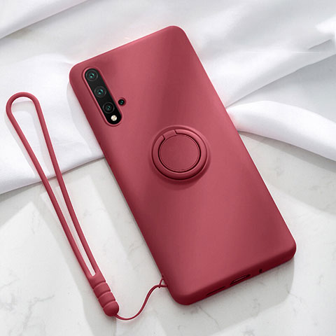 Custodia Silicone Ultra Sottile Morbida Cover con Magnetico Anello Supporto T03 per Huawei Nova 5 Pro Rosso Rosa