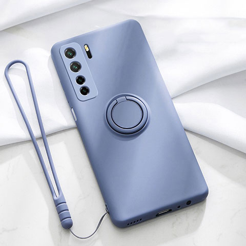 Custodia Silicone Ultra Sottile Morbida Cover con Magnetico Anello Supporto T03 per Huawei Nova 7 SE 5G Viola