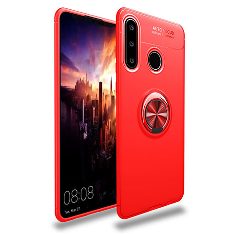 Custodia Silicone Ultra Sottile Morbida Cover con Magnetico Anello Supporto T03 per Huawei P30 Lite New Edition Rosso