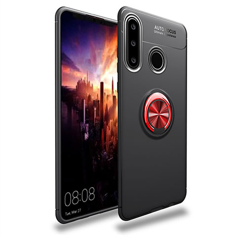 Custodia Silicone Ultra Sottile Morbida Cover con Magnetico Anello Supporto T03 per Huawei P30 Lite Rosso e Nero