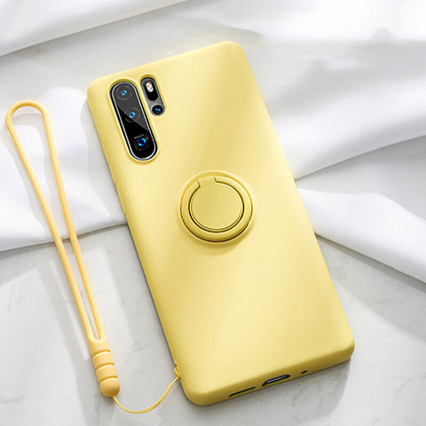 Custodia Silicone Ultra Sottile Morbida Cover con Magnetico Anello Supporto T03 per Huawei P30 Pro Giallo