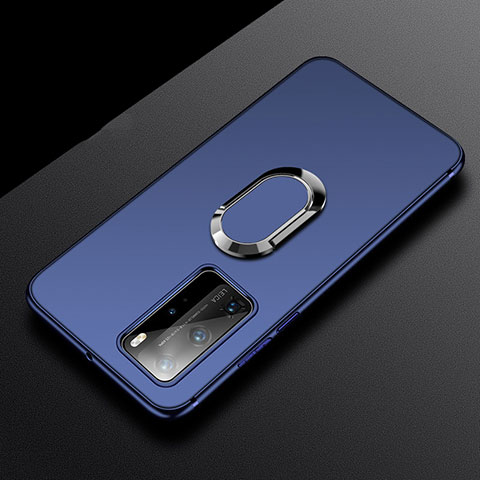 Custodia Silicone Ultra Sottile Morbida Cover con Magnetico Anello Supporto T03 per Huawei P40 Pro Blu