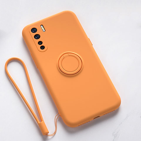 Custodia Silicone Ultra Sottile Morbida Cover con Magnetico Anello Supporto T03 per Oppo A91 Arancione