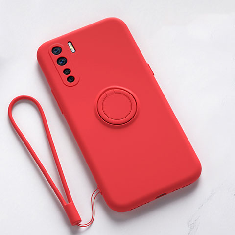Custodia Silicone Ultra Sottile Morbida Cover con Magnetico Anello Supporto T03 per Oppo A91 Rosso