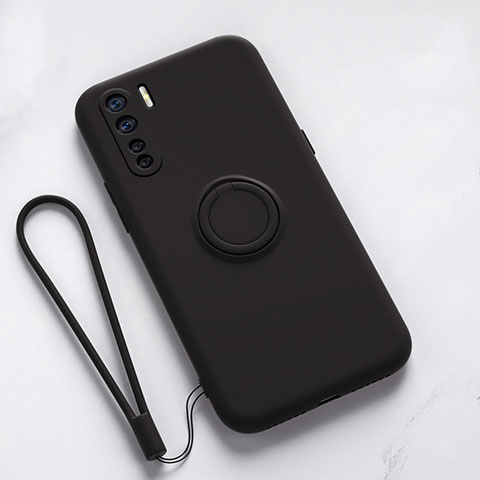 Custodia Silicone Ultra Sottile Morbida Cover con Magnetico Anello Supporto T03 per Oppo Reno3 Nero