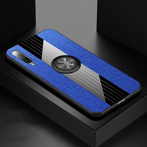 Custodia Silicone Ultra Sottile Morbida Cover con Magnetico Anello Supporto T03 per Xiaomi Mi A3 Blu