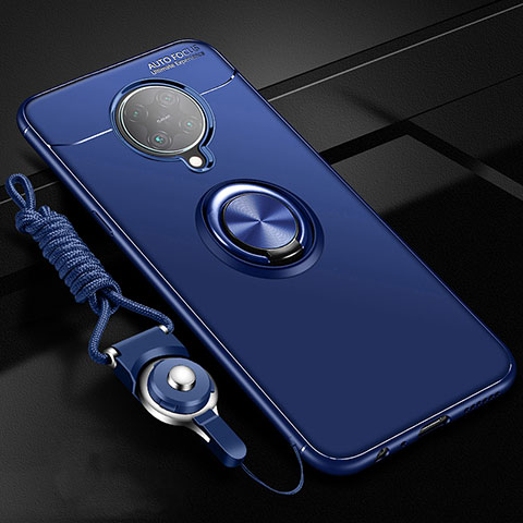 Custodia Silicone Ultra Sottile Morbida Cover con Magnetico Anello Supporto T03 per Xiaomi Poco F2 Pro Blu
