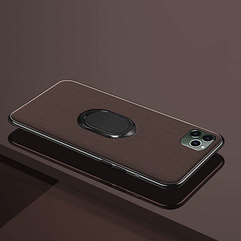 Custodia Silicone Ultra Sottile Morbida Cover con Magnetico Anello Supporto T04 per Apple iPhone 11 Pro Marrone