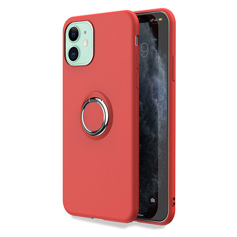 Custodia Silicone Ultra Sottile Morbida Cover con Magnetico Anello Supporto T04 per Apple iPhone 11 Rosso