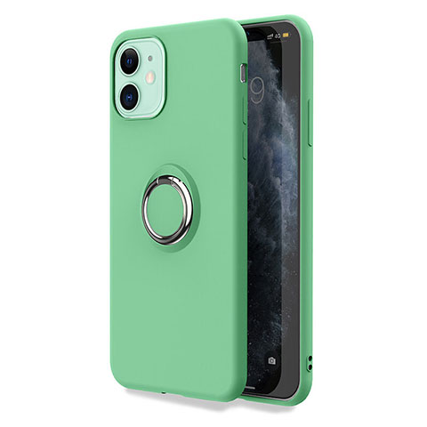 Custodia Silicone Ultra Sottile Morbida Cover con Magnetico Anello Supporto T04 per Apple iPhone 11 Verde