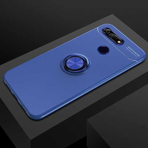 Custodia Silicone Ultra Sottile Morbida Cover con Magnetico Anello Supporto T04 per Huawei Honor View 20 Blu