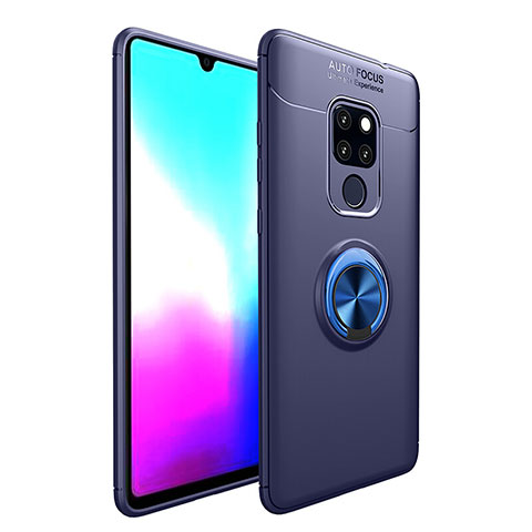 Custodia Silicone Ultra Sottile Morbida Cover con Magnetico Anello Supporto T04 per Huawei Mate 20 X 5G Blu