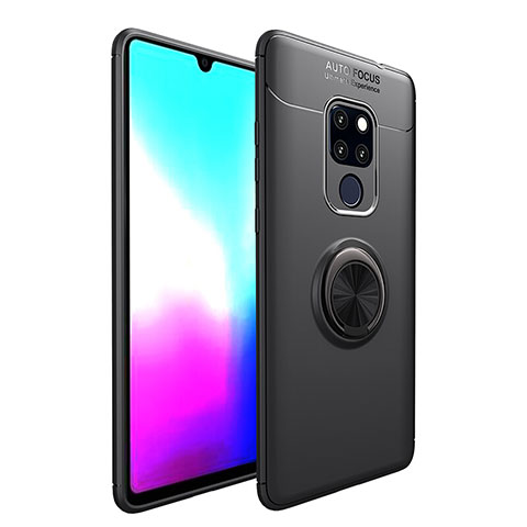 Custodia Silicone Ultra Sottile Morbida Cover con Magnetico Anello Supporto T04 per Huawei Mate 20 X 5G Nero