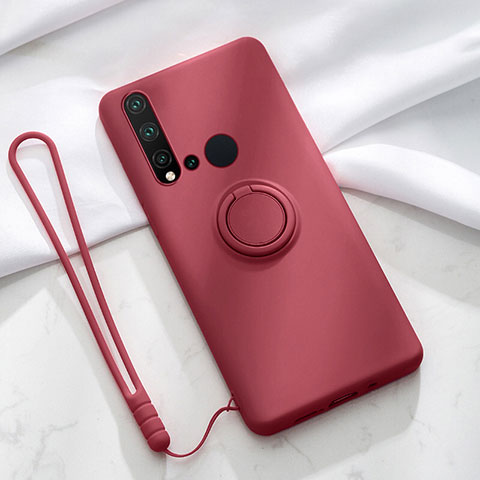Custodia Silicone Ultra Sottile Morbida Cover con Magnetico Anello Supporto T04 per Huawei Nova 5i Rosso Rosa