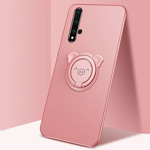 Custodia Silicone Ultra Sottile Morbida Cover con Magnetico Anello Supporto T04 per Huawei Nova 5T Rosa