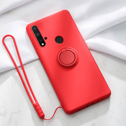 Custodia Silicone Ultra Sottile Morbida Cover con Magnetico Anello Supporto T04 per Huawei P20 Lite (2019) Rosso