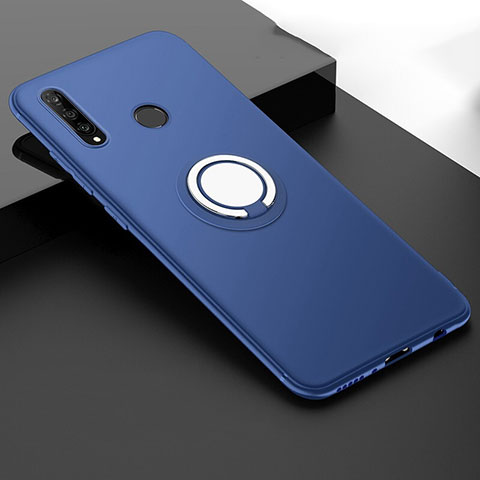 Custodia Silicone Ultra Sottile Morbida Cover con Magnetico Anello Supporto T04 per Huawei P30 Lite Blu