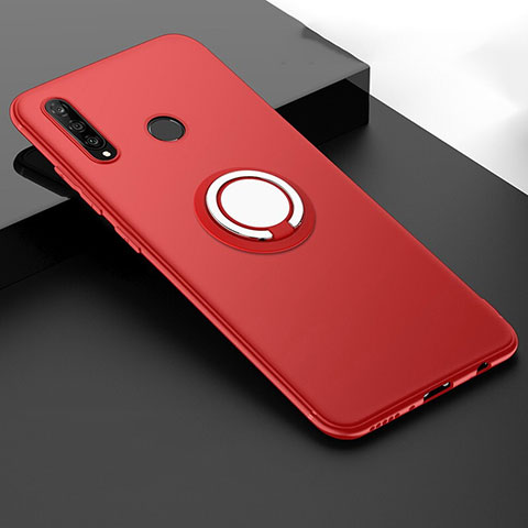 Custodia Silicone Ultra Sottile Morbida Cover con Magnetico Anello Supporto T04 per Huawei P30 Lite XL Rosso