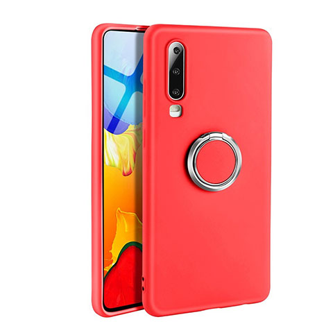 Custodia Silicone Ultra Sottile Morbida Cover con Magnetico Anello Supporto T04 per Huawei P30 Rosso