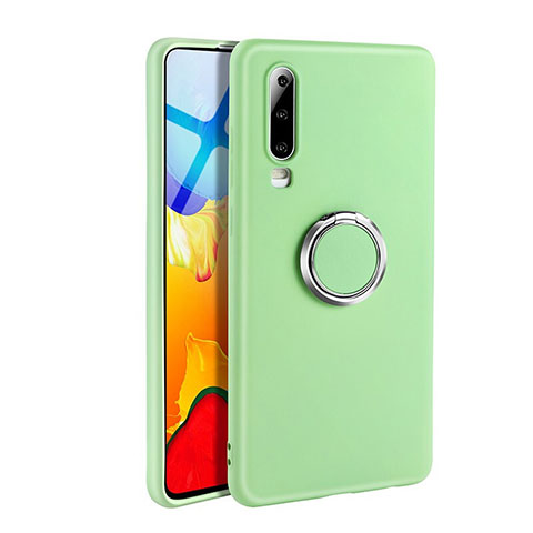 Custodia Silicone Ultra Sottile Morbida Cover con Magnetico Anello Supporto T04 per Huawei P30 Verde