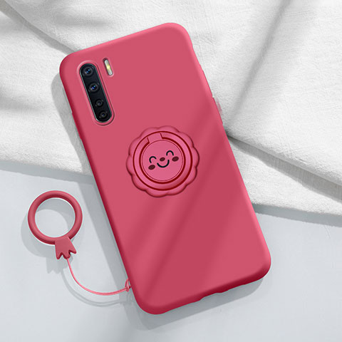 Custodia Silicone Ultra Sottile Morbida Cover con Magnetico Anello Supporto T04 per Oppo A91 Rosso Rosa