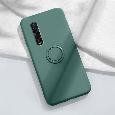 Custodia Silicone Ultra Sottile Morbida Cover con Magnetico Anello Supporto T04 per Oppo Find X2 Pro Verde