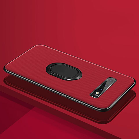 Custodia Silicone Ultra Sottile Morbida Cover con Magnetico Anello Supporto T04 per Samsung Galaxy S10 Plus Rosso