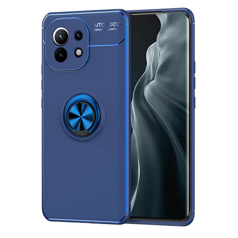 Custodia Silicone Ultra Sottile Morbida Cover con Magnetico Anello Supporto T04 per Xiaomi Mi 11 5G Blu