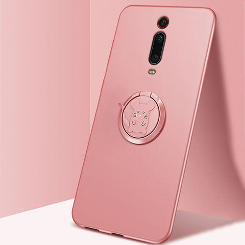 Custodia Silicone Ultra Sottile Morbida Cover con Magnetico Anello Supporto T04 per Xiaomi Mi 9T Pro Rosa