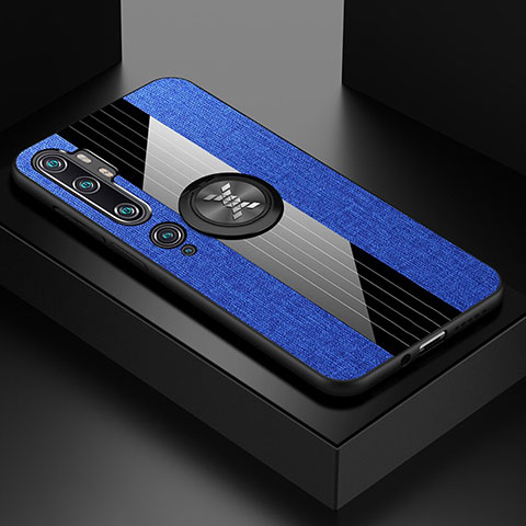 Custodia Silicone Ultra Sottile Morbida Cover con Magnetico Anello Supporto T04 per Xiaomi Mi Note 10 Pro Blu