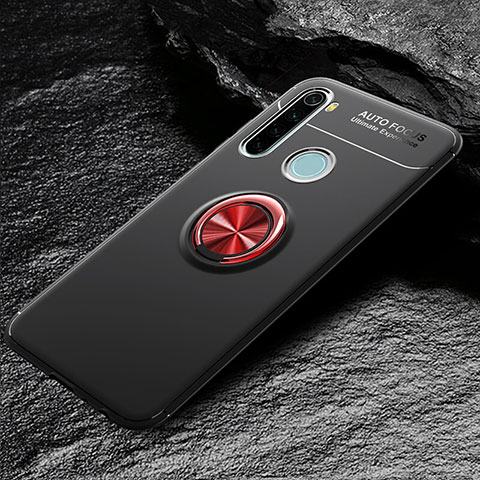 Custodia Silicone Ultra Sottile Morbida Cover con Magnetico Anello Supporto T04 per Xiaomi Redmi Note 8 (2021) Rosso e Nero