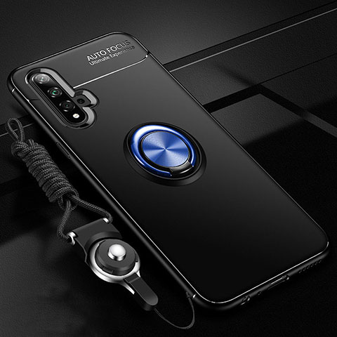 Custodia Silicone Ultra Sottile Morbida Cover con Magnetico Anello Supporto T05 per Huawei Nova 5 Blu e Nero