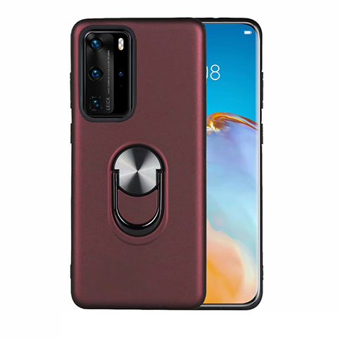 Custodia Silicone Ultra Sottile Morbida Cover con Magnetico Anello Supporto T05 per Huawei P40 Pro Rosso Rosa