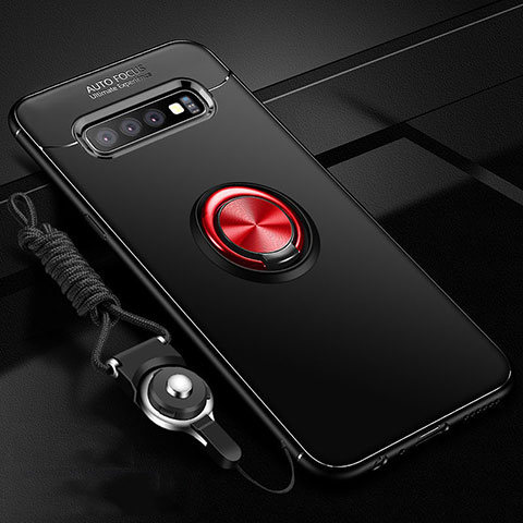 Custodia Silicone Ultra Sottile Morbida Cover con Magnetico Anello Supporto T05 per Samsung Galaxy S10 Plus Rosso e Nero