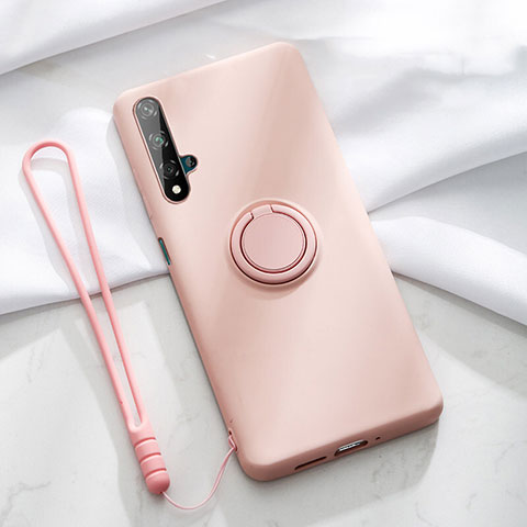 Custodia Silicone Ultra Sottile Morbida Cover con Magnetico Anello Supporto T06 per Huawei Honor 20 Rosa