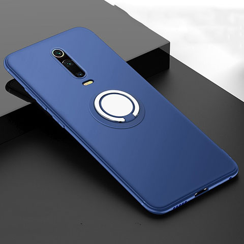 Custodia Silicone Ultra Sottile Morbida Cover con Magnetico Anello Supporto T06 per Xiaomi Mi 9T Blu