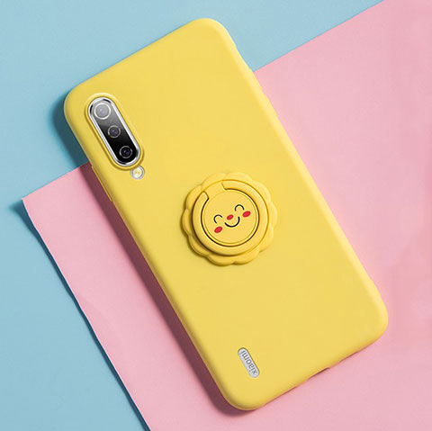 Custodia Silicone Ultra Sottile Morbida Cover con Magnetico Anello Supporto T06 per Xiaomi Mi A3 Giallo