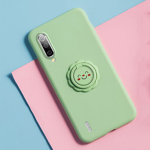 Custodia Silicone Ultra Sottile Morbida Cover con Magnetico Anello Supporto T06 per Xiaomi Mi A3 Verde