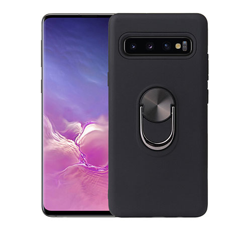 Custodia Silicone Ultra Sottile Morbida Cover con Magnetico Anello Supporto T07 per Samsung Galaxy S10 Plus Nero